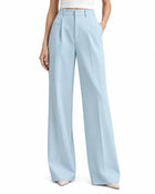 Pantalon Tailleur Femme - Taille Haute Coupe Droite - Bleu clair