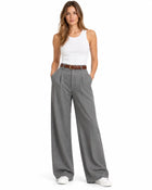 Pantalon Tailleur Femme - Taille Haute Coupe Large à Plis Avant - Gris