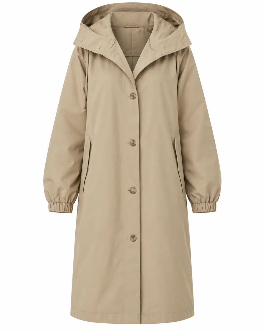 Parka Femme - Longue Oversize à Capuche Boutonnage Simple Poches Beige