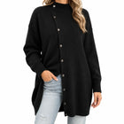 Pull Femme - Col Roulé Maille Boutonné Coupe Ample - Noir