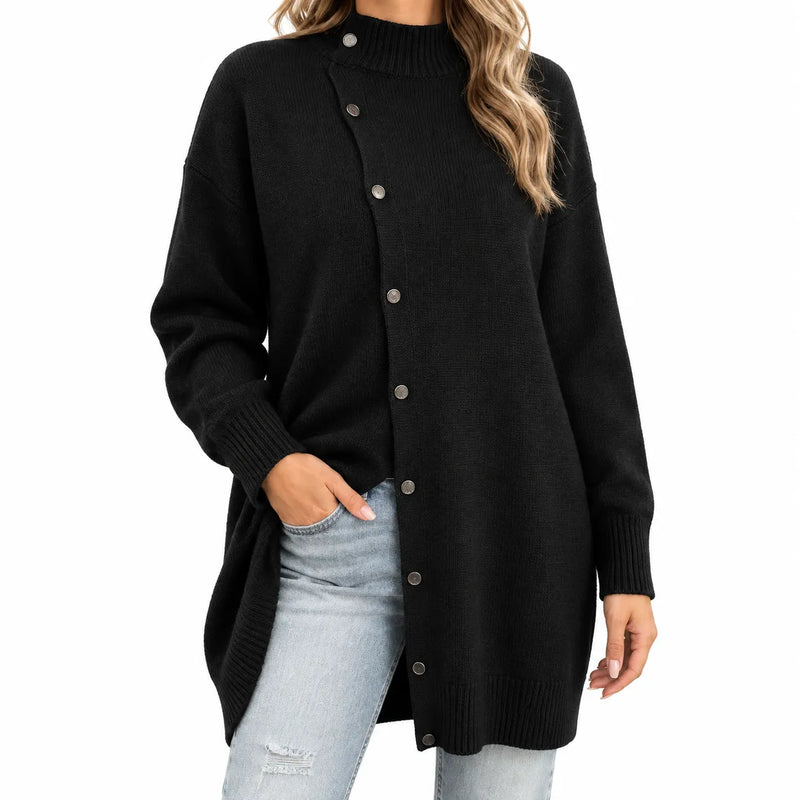 Pull Col Roulé en Maille Boutonné - Coupe Ample