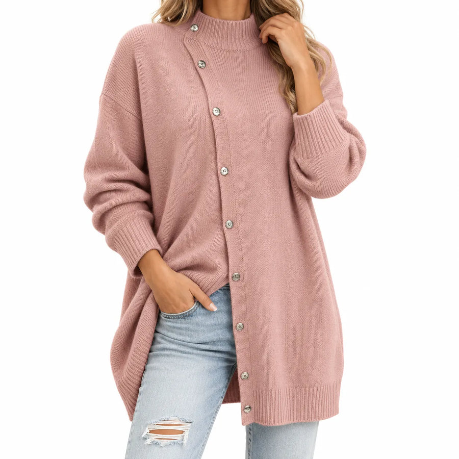 Pull Col Roulé en Maille Boutonné - Coupe Ample