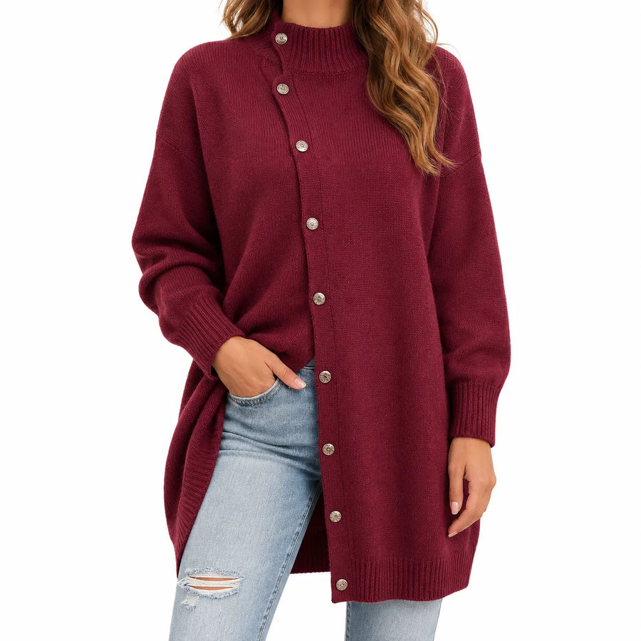 Pull Col Roulé en Maille Boutonné - Coupe Ample
