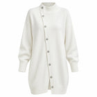 Pull Femme - Col Roulé Maille Boutonné Coupe Ample - Blanc