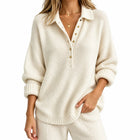 Pull Femme - Maille Col Chemise Coupe Régulière Uni - Blanc