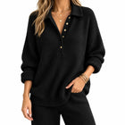 Pull Femme - Maille Col Chemise Coupe Régulière Uni - Noir