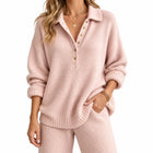 Pull Femme - Maille Col Chemise Coupe Régulière Uni - Rose