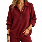 Pull Femme - Maille Col Chemise Coupe Régulière Uni - Rouge