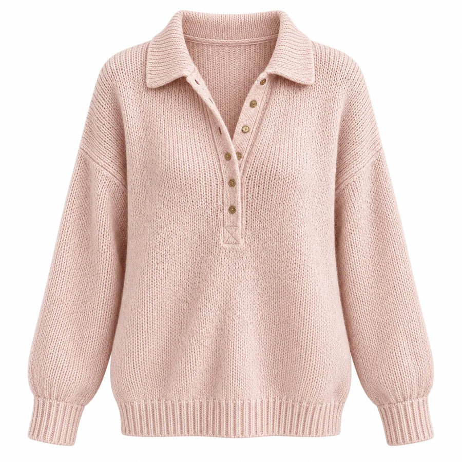Pull en Maille Col Chemise - Coloris Uni, Coupe Régulière