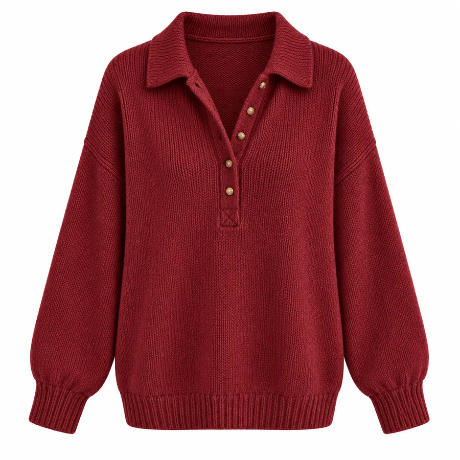 Pull en Maille Col Chemise - Coloris Uni, Coupe Régulière