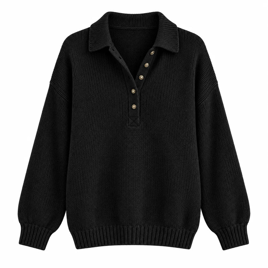 Pull en Maille Col Chemise - Coloris Uni, Coupe Régulière