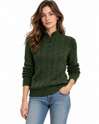 Pull Femme Boutonné Maille Torsadée - Olive