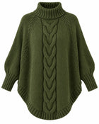 Pull Poncho Femme - Col Montant Manches Chauve-Souris - Kaki