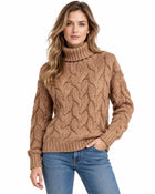 Pull Femme Col Montant Torsadé Manches Longues - Camel