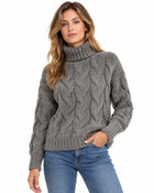 Pull Femme Col Montant Torsadé Manches Longues - Gris anthracite