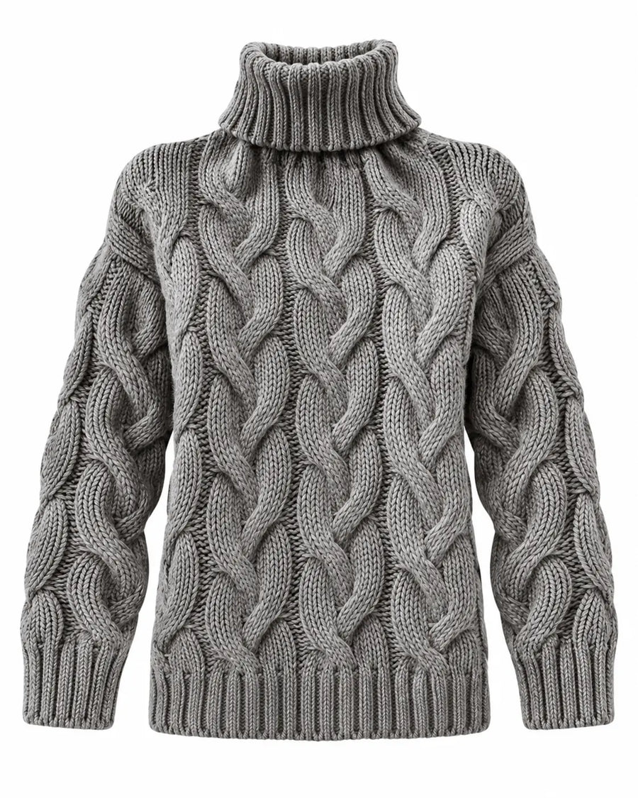 Pull Femme Col Montant Torsadé Manches Longues Gris foncé