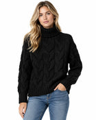 Pull Femme Col Montant Torsadé Manches Longues - Noir