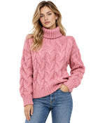 Pull Femme Col Montant Torsadé Manches Longues - Rose