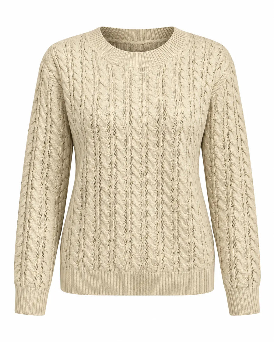Pull Femme Col Rond Maille Torsadée Blanc