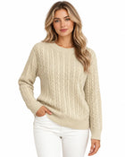 Pull Femme Col Rond Maille Torsadée - Blanc