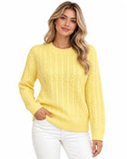 Pull Femme Col Rond Maille Torsadée - Jaune