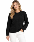 Pull Femme Col Rond Maille Torsadée - Noir