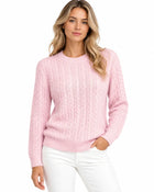 Pull Femme Col Rond Maille Torsadée - Rose