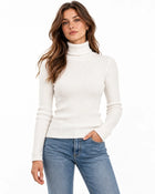 Pull Femme Col Roulé Côtelé Léger - Blanc