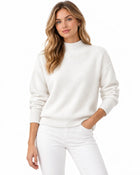 Pull Femme Col Roulé Maille Côtelée - Blanc