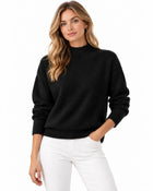Pull Femme Col Roulé Maille Côtelée - Noir
