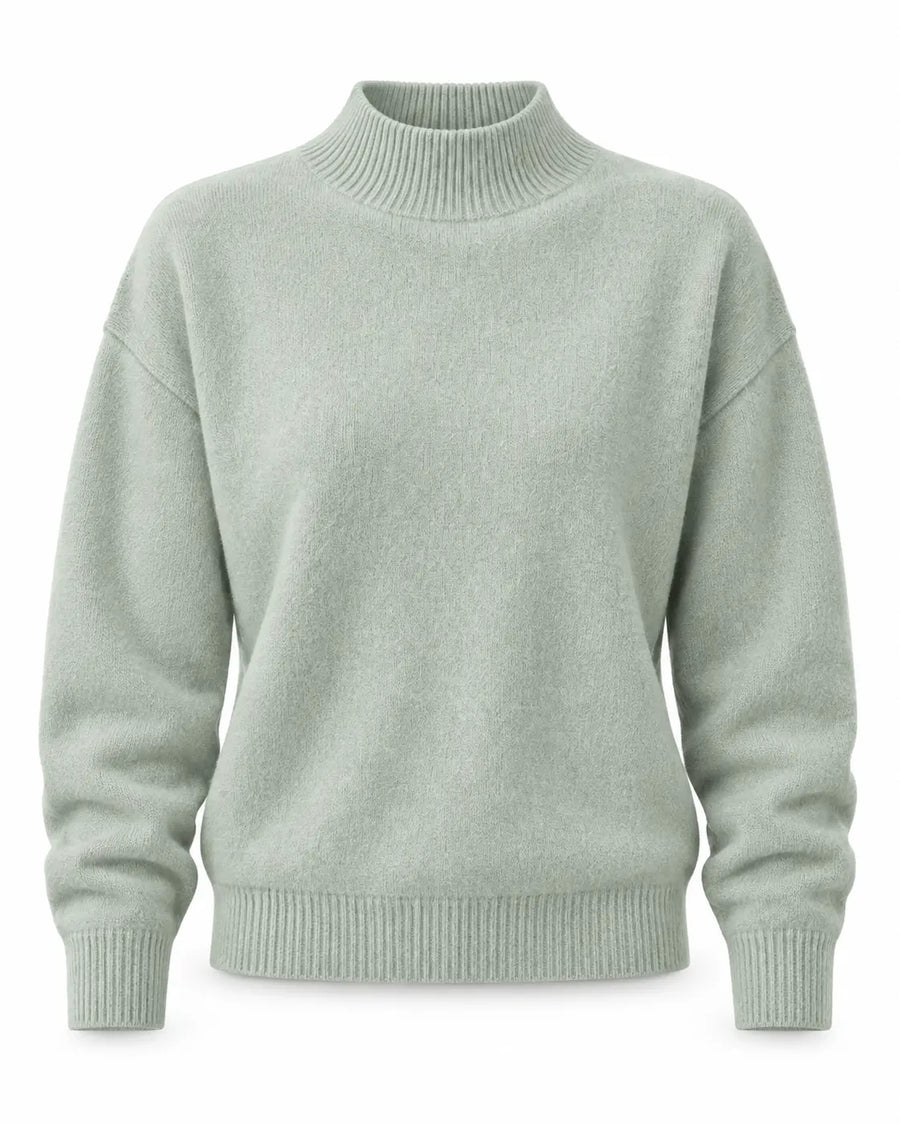 Pull Femme Col Roulé Maille Côtelée Vert clair