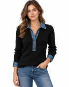 Pull Femme Côtelé Boutonné - Noir