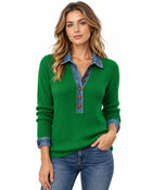 Pull Femme Côtelé Boutonné - Vert