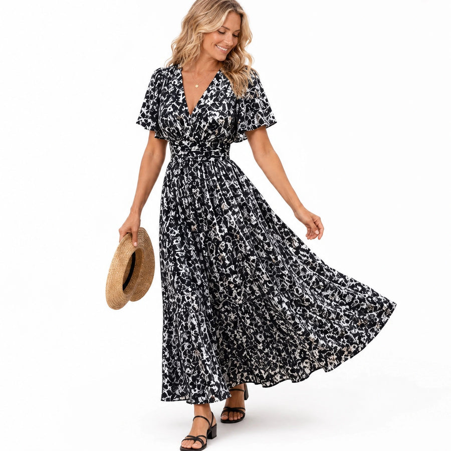 Robe longue fleurie femme bohème - silhouette complète