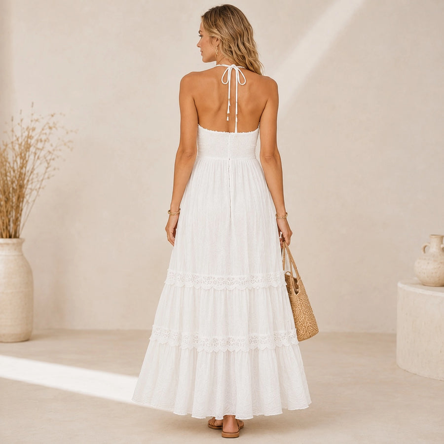 Robe femme blanche bretelles lacets - silhouette complète