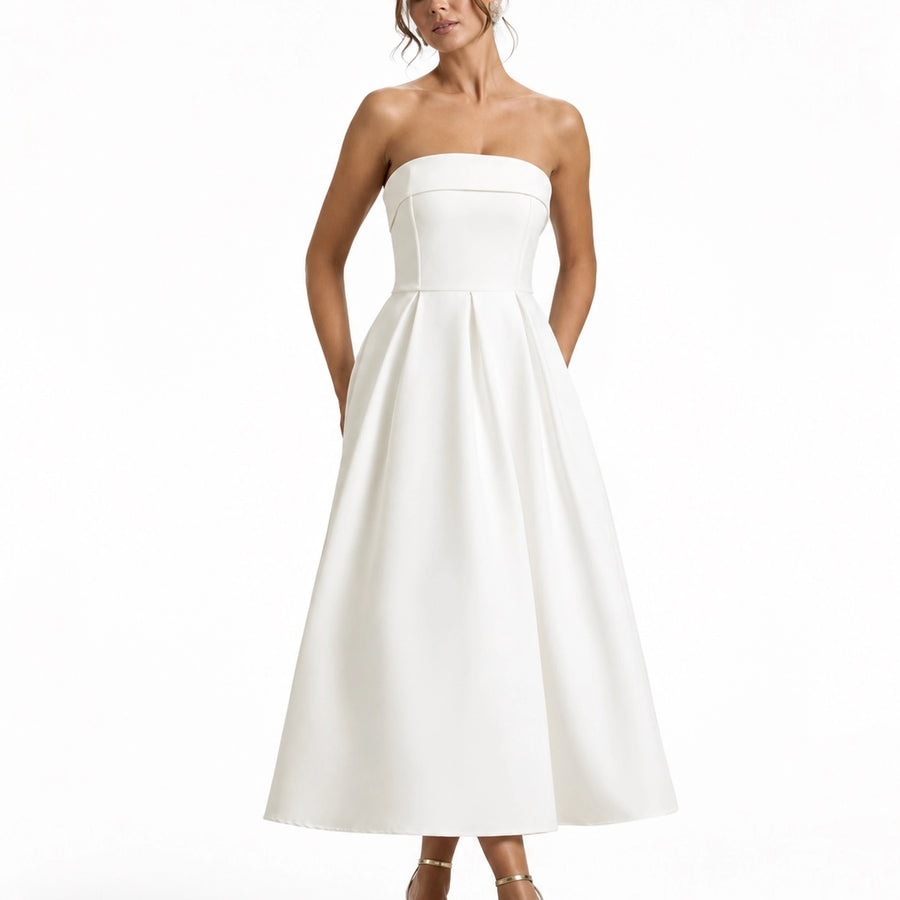 Robe longue bustier femme sans bretelles - couleur blanche vue face