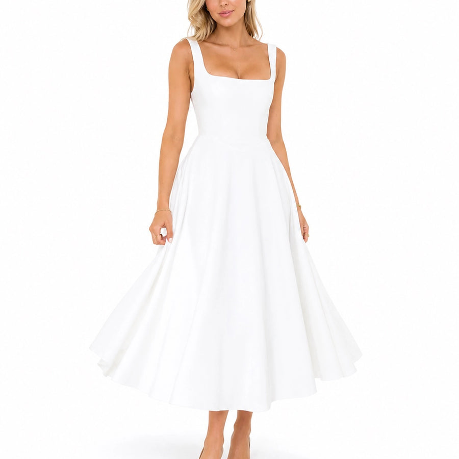 Robe femme bretelles couleur unie fluide élégante été - vue face couleur vert clair
