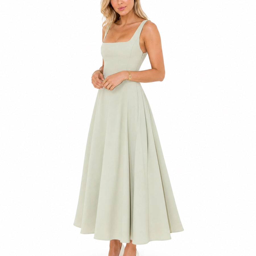 Robe femme bretelles couleur unie - couleur bleue vue face