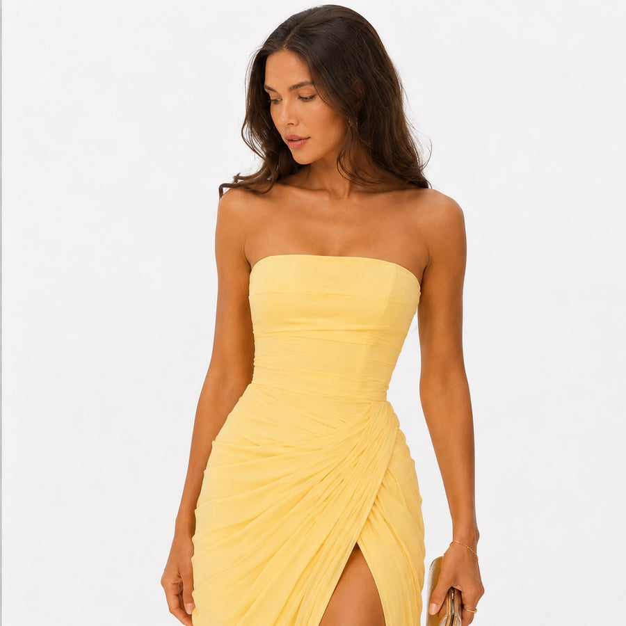 Robe soirée longue bustier femme - couleur noire vue face