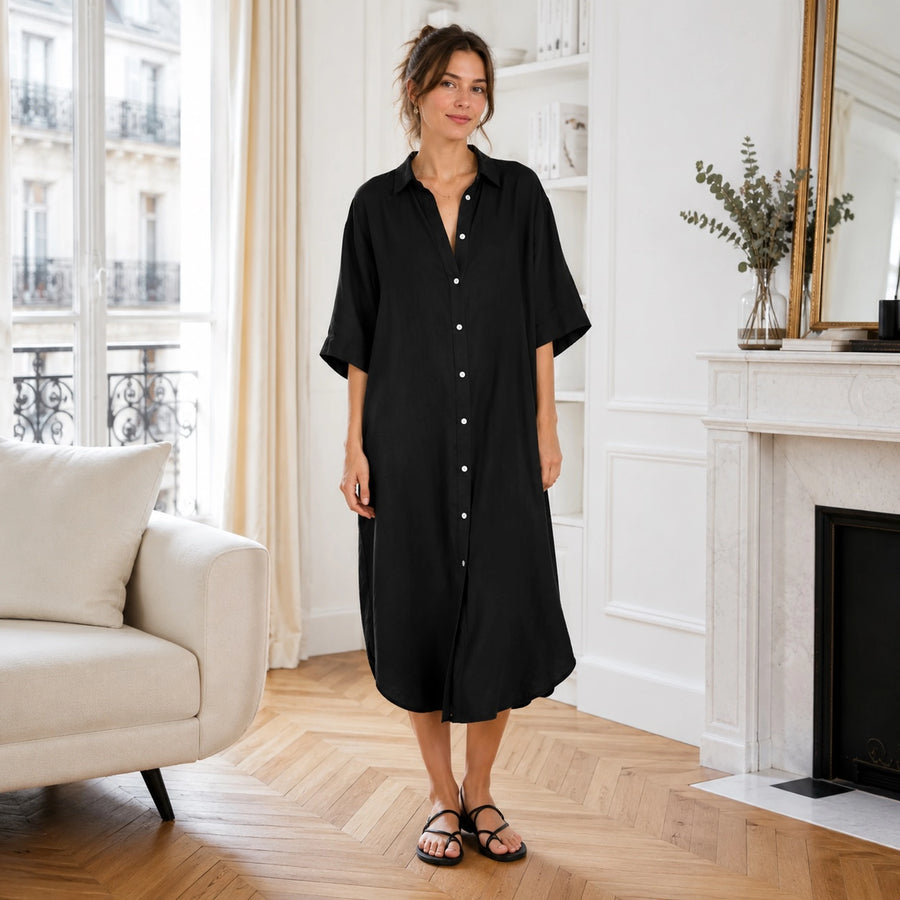 Robe chemise midi femme décontractée - couleur bleue vue face