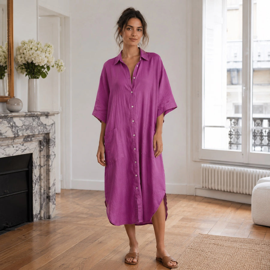Robe chemise midi femme ample - vue de dos