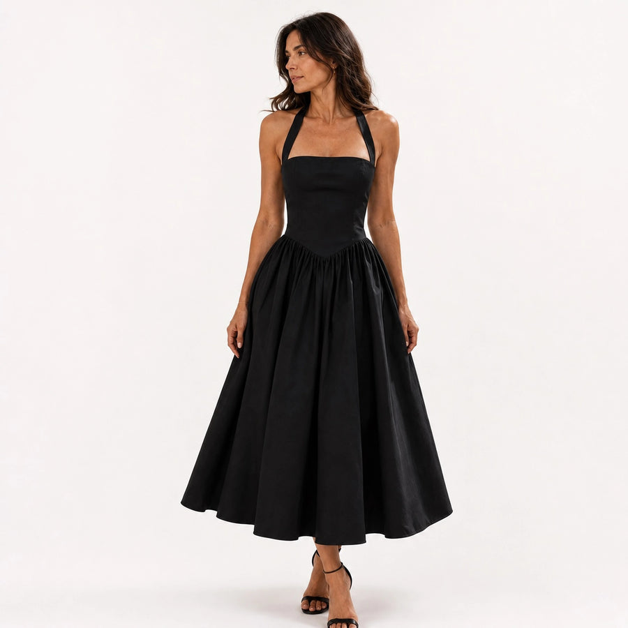Robe femme jupe bouffante ceinturée - vue de dos