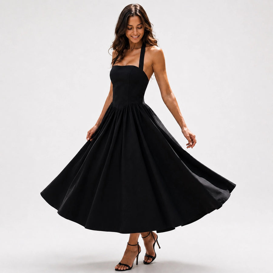 Robe femme jupe bouffante - couleur noire vue face