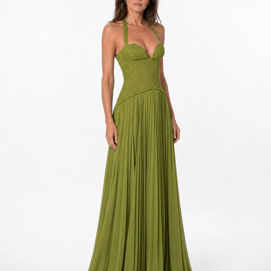 Robe soirée col halter femme plissée - vue de dos