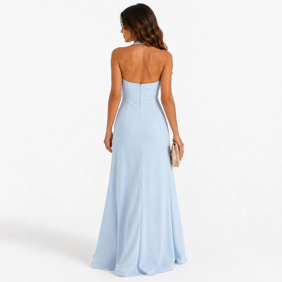 Robe longue dos nu femme col cœur bretelles croisées - vue profil