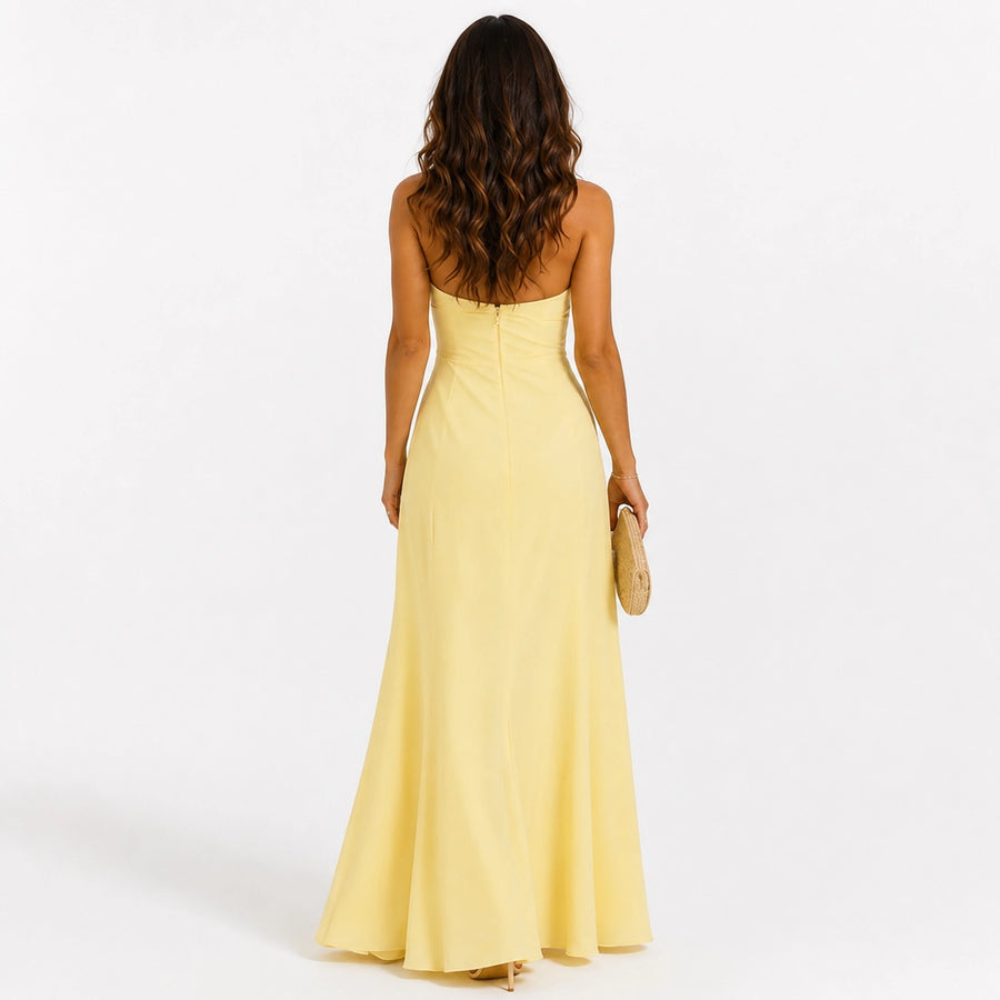 Robe longue dos nu femme col cœur - couleur rose vue face