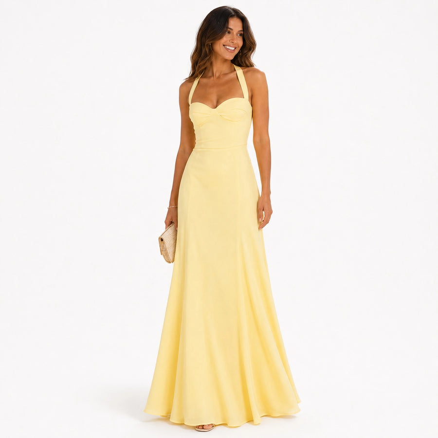 Robe longue dos nu femme col cœur - couleur bleue vue face