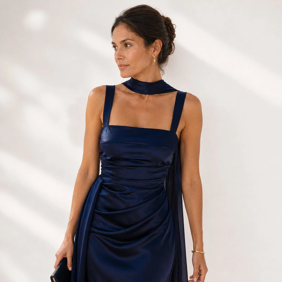 Robe soirée longue écharpe dos ouvert femme - vue d'ensemble