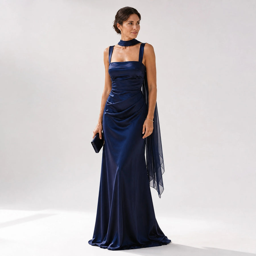 Robe soirée longue fourreau femme - couleur noire vue face
