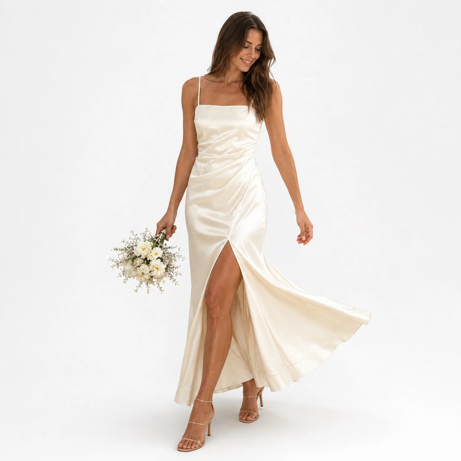 Robe longue fourreau femme fente latérale - vue côté